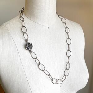 Vintage 925 Sterling Silver Coronation Crown Clasp Wide Link Chain Necklace